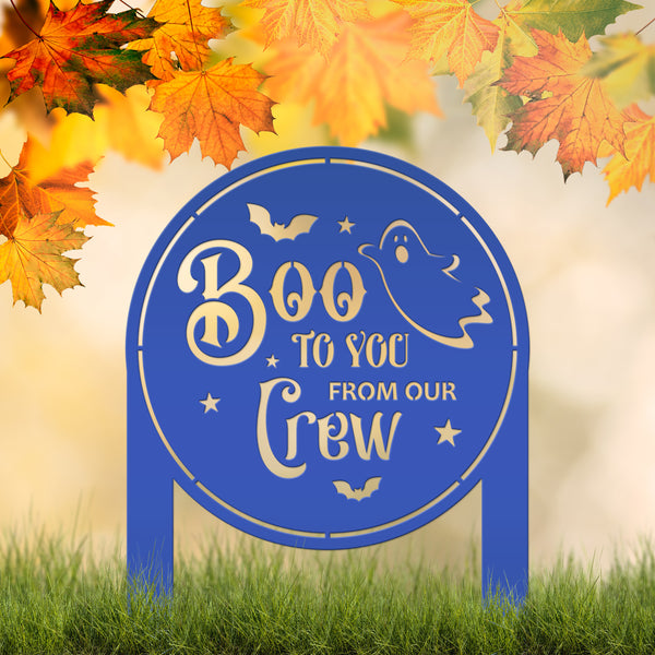 Spooky Boo to You Halloween Outdoor Yard Decor - Cute Ghost Autumn Lawn Decoration - Seasonal Garden Stake - Novelty Fall Welcome Metal Sign
