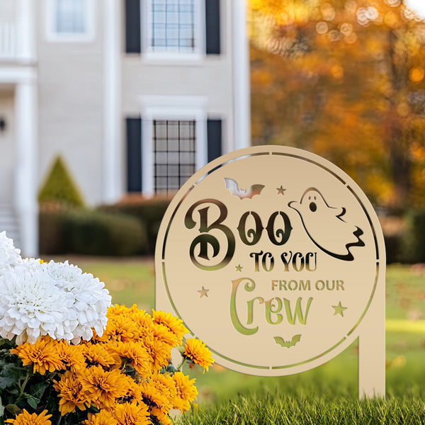 Spooky Boo to You Halloween Outdoor Yard Decor - Cute Ghost Autumn Lawn Decoration - Seasonal Garden Stake - Novelty Fall Welcome Metal Sign