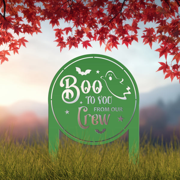 Spooky Boo to You Halloween Outdoor Yard Decor - Cute Ghost Autumn Lawn Decoration - Seasonal Garden Stake - Novelty Fall Welcome Metal Sign