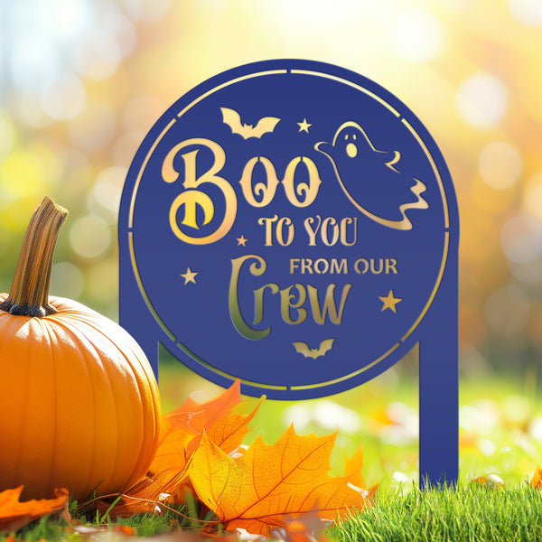 Spooky Boo to You Halloween Outdoor Yard Decor - Cute Ghost Autumn Lawn Decoration - Seasonal Garden Stake - Novelty Fall Welcome Metal Sign