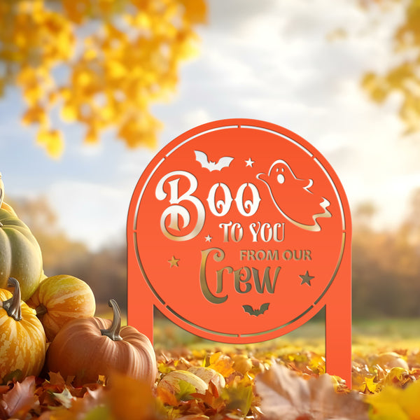 Spooky Boo to You Halloween Outdoor Yard Decor - Cute Ghost Autumn Lawn Decoration - Seasonal Garden Stake - Novelty Fall Welcome Metal Sign