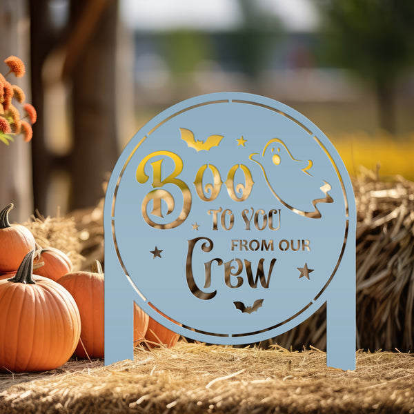 Spooky Boo to You Halloween Outdoor Yard Decor - Cute Ghost Autumn Lawn Decoration - Seasonal Garden Stake - Novelty Fall Welcome Metal Sign
