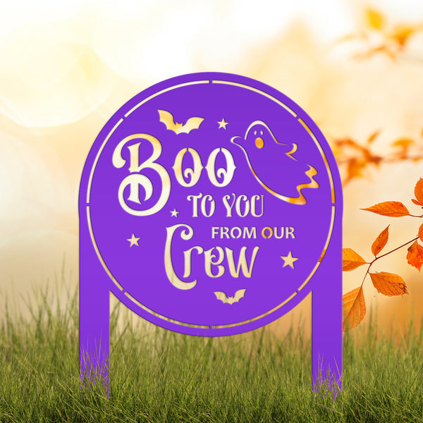 Spooky Boo to You Halloween Outdoor Yard Decor - Cute Ghost Autumn Lawn Decoration - Seasonal Garden Stake - Novelty Fall Welcome Metal Sign
