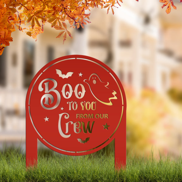 Spooky Boo to You Halloween Outdoor Yard Decor - Cute Ghost Autumn Lawn Decoration - Seasonal Garden Stake - Novelty Fall Welcome Metal Sign