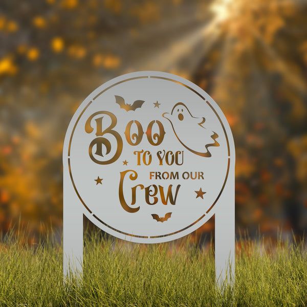 Spooky Boo to You Halloween Outdoor Yard Decor - Cute Ghost Autumn Lawn Decoration - Seasonal Garden Stake - Novelty Fall Welcome Metal Sign