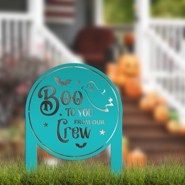 Spooky Boo to You Halloween Outdoor Yard Decor - Cute Ghost Autumn Lawn Decoration - Seasonal Garden Stake - Novelty Fall Welcome Metal Sign