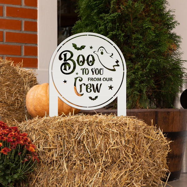 Spooky Boo to You Halloween Outdoor Yard Decor - Cute Ghost Autumn Lawn Decoration - Seasonal Garden Stake - Novelty Fall Welcome Metal Sign