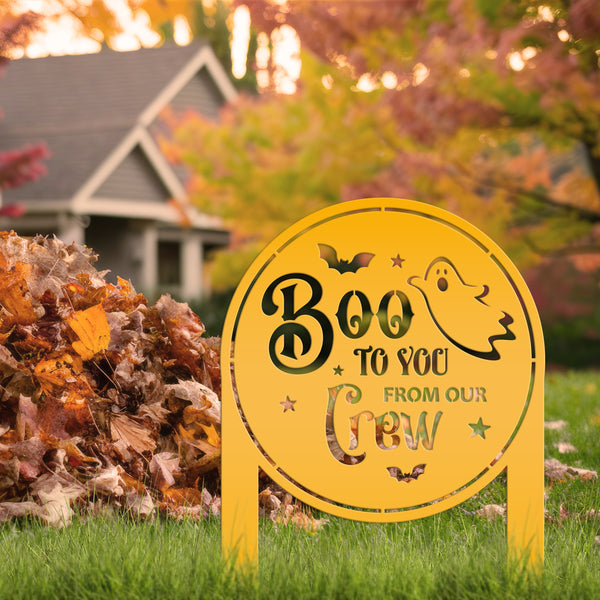 Spooky Boo to You Halloween Outdoor Yard Decor - Cute Ghost Autumn Lawn Decoration - Seasonal Garden Stake - Novelty Fall Welcome Metal Sign