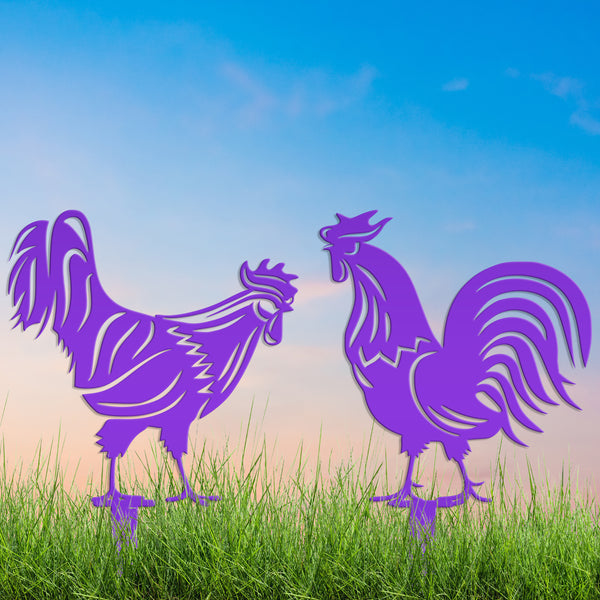 Chicken Garden Metal Yard Stakes-Chicken Lawn Ornaments