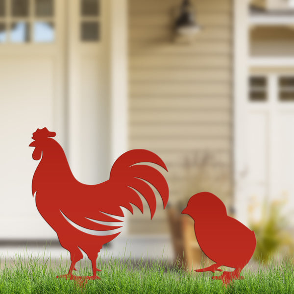 Chicken Garden Metal Yard Stakes-Chicken Lawn Ornaments