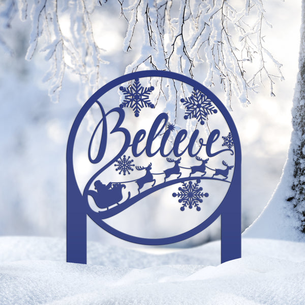 Metal Believe Yard Stake, Outdoor Christmas Decor