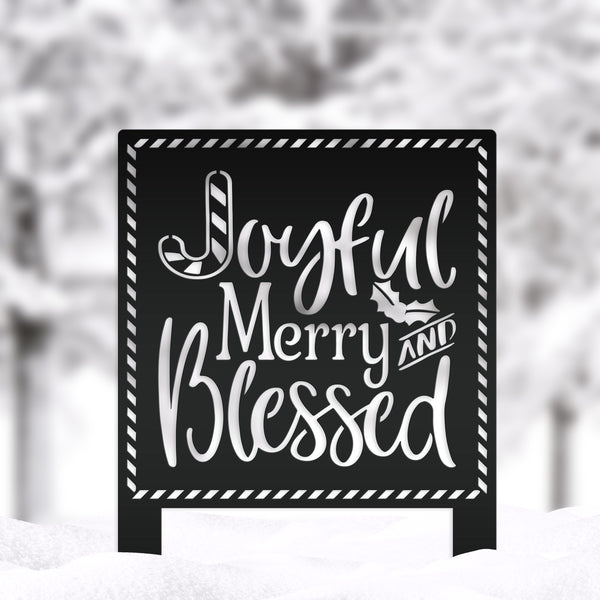 Metal Merry and Blessed Yard Stake - Christmas Decor