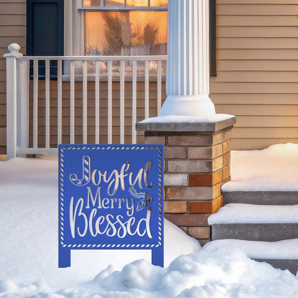 Metal Merry and Blessed Yard Stake - Christmas Decor