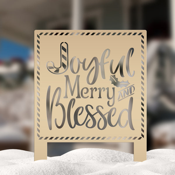 Metal Merry and Blessed Yard Stake - Christmas Decor