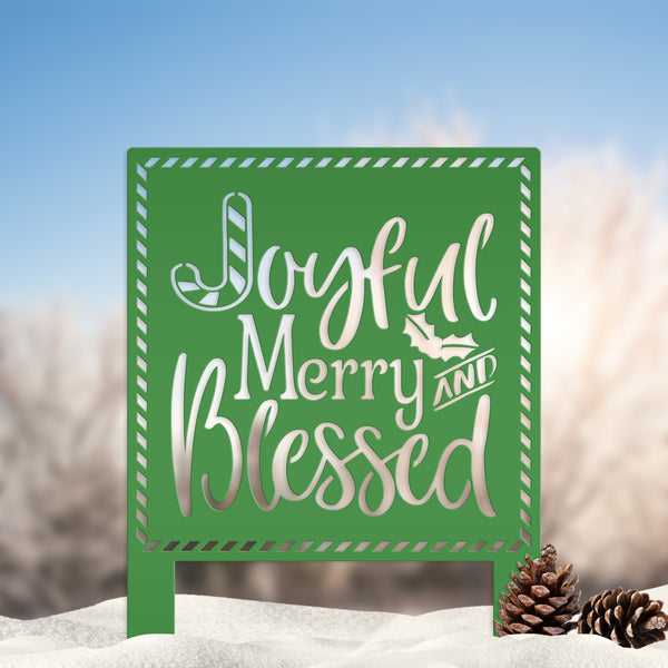 Metal Merry and Blessed Yard Stake - Christmas Decor