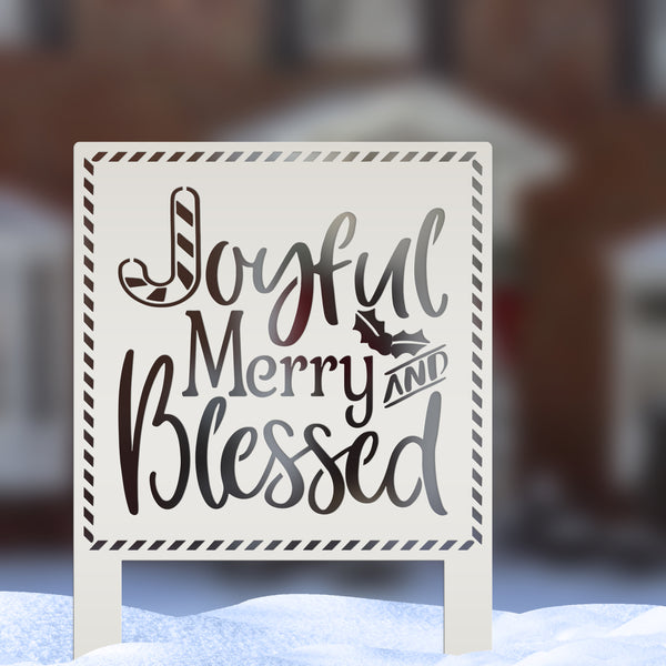 Metal Merry and Blessed Yard Stake - Christmas Decor