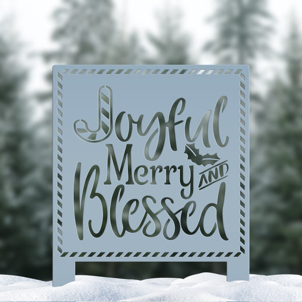 Metal Merry and Blessed Yard Stake - Christmas Decor