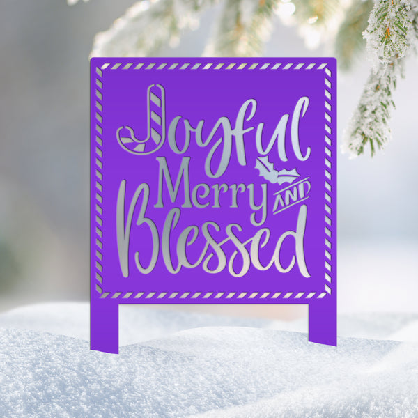 Metal Merry and Blessed Yard Stake - Christmas Decor