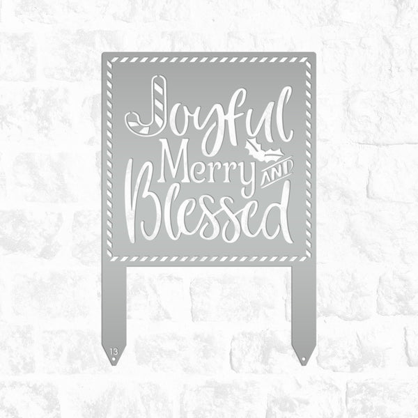 Metal Merry and Blessed Yard Stake - Christmas Decor