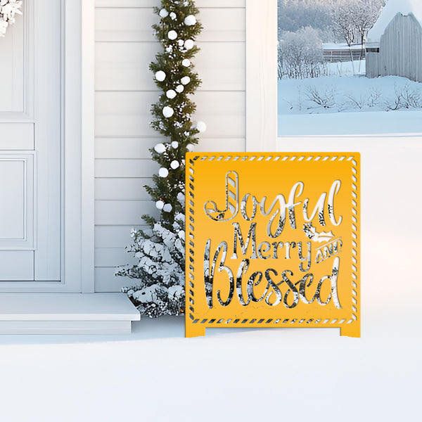 Metal Merry and Blessed Yard Stake - Christmas Decor