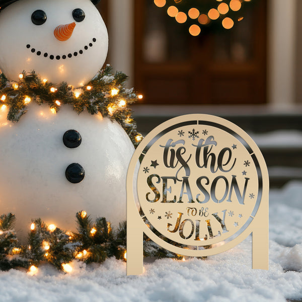 Jolly Christmas Metal Yard Stake - Festive Holiday Decor - Tis the Season Decoration - Seasonal Lawn Ornament - Unique Outdoor Winter Decor