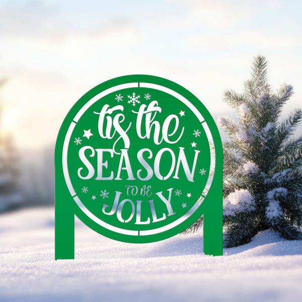Jolly Christmas Metal Yard Stake - Festive Holiday Decor - Tis the Season Decoration - Seasonal Lawn Ornament - Unique Outdoor Winter Decor