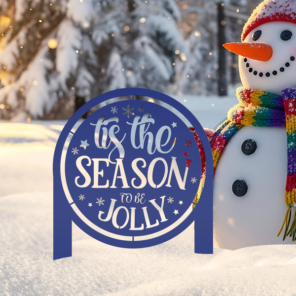 Jolly Christmas Metal Yard Stake - Festive Holiday Decor - Tis the Season Decoration - Seasonal Lawn Ornament - Unique Outdoor Winter Decor