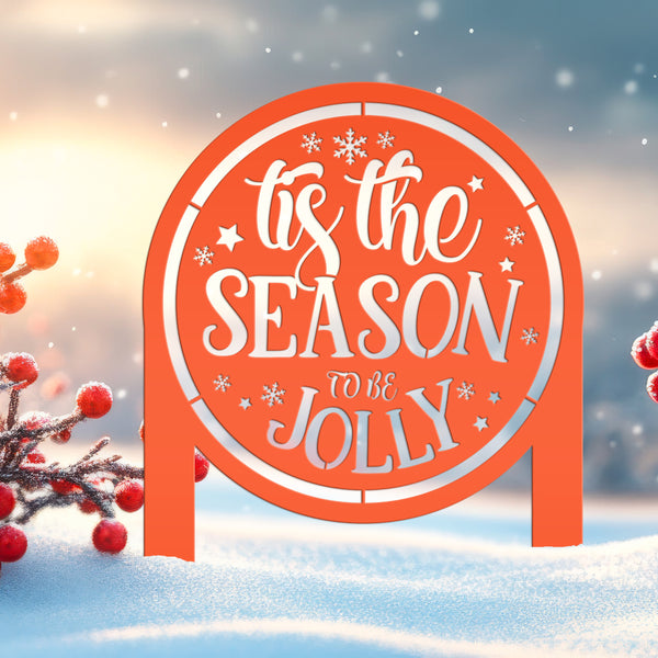 Jolly Christmas Metal Yard Stake - Festive Holiday Decor - Tis the Season Decoration - Seasonal Lawn Ornament - Unique Outdoor Winter Decor
