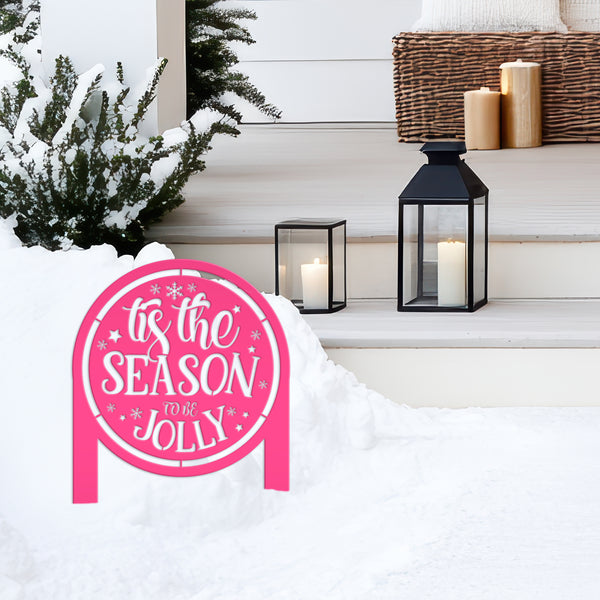 Jolly Christmas Metal Yard Stake - Festive Holiday Decor - Tis the Season Decoration - Seasonal Lawn Ornament - Unique Outdoor Winter Decor