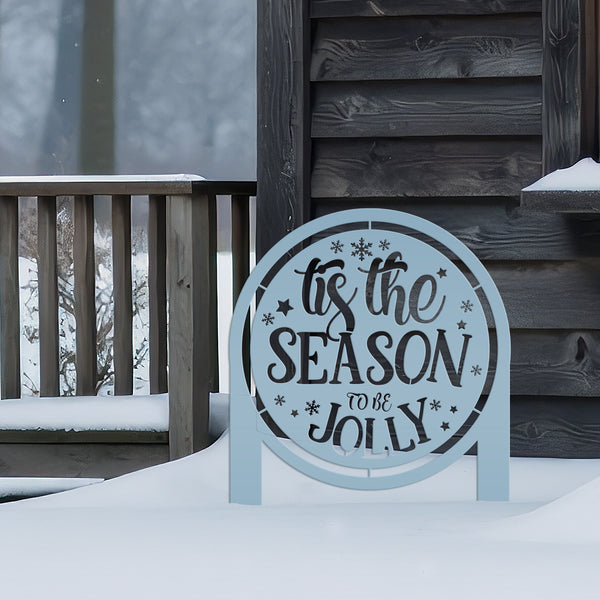 Jolly Christmas Metal Yard Stake - Festive Holiday Decor - Tis the Season Decoration - Seasonal Lawn Ornament - Unique Outdoor Winter Decor