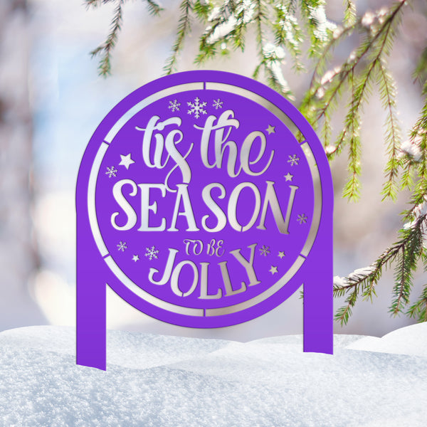 Jolly Christmas Metal Yard Stake - Festive Holiday Decor - Tis the Season Decoration - Seasonal Lawn Ornament - Unique Outdoor Winter Decor