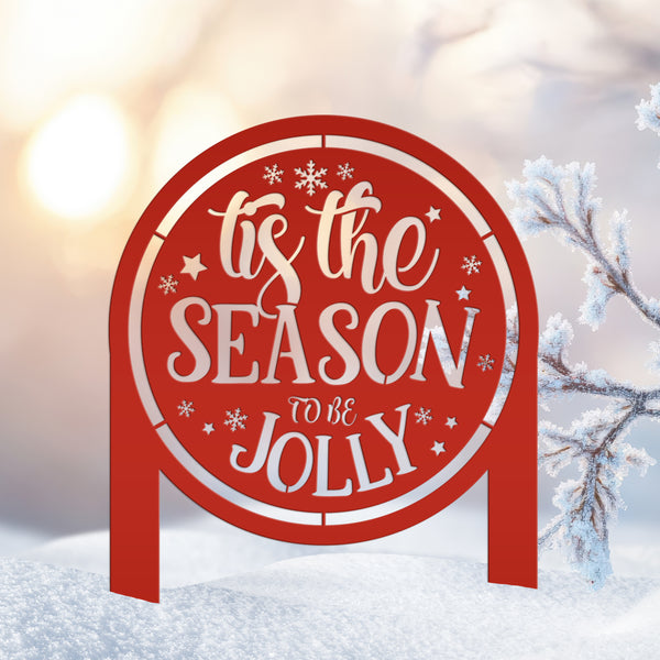 Jolly Christmas Metal Yard Stake - Festive Holiday Decor - Tis the Season Decoration - Seasonal Lawn Ornament - Unique Outdoor Winter Decor