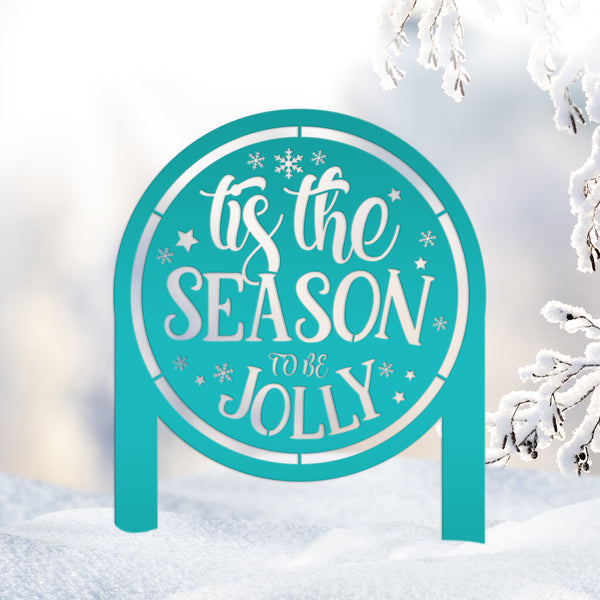 Jolly Christmas Metal Yard Stake - Festive Holiday Decor - Tis the Season Decoration - Seasonal Lawn Ornament - Unique Outdoor Winter Decor