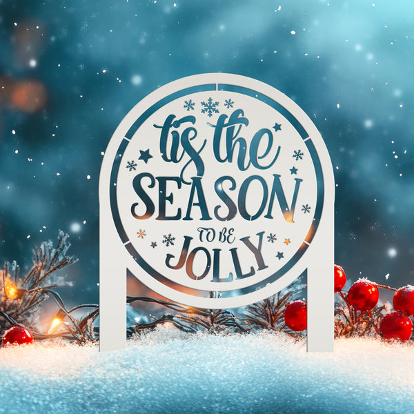 Jolly Christmas Metal Yard Stake - Festive Holiday Decor - Tis the Season Decoration - Seasonal Lawn Ornament - Unique Outdoor Winter Decor
