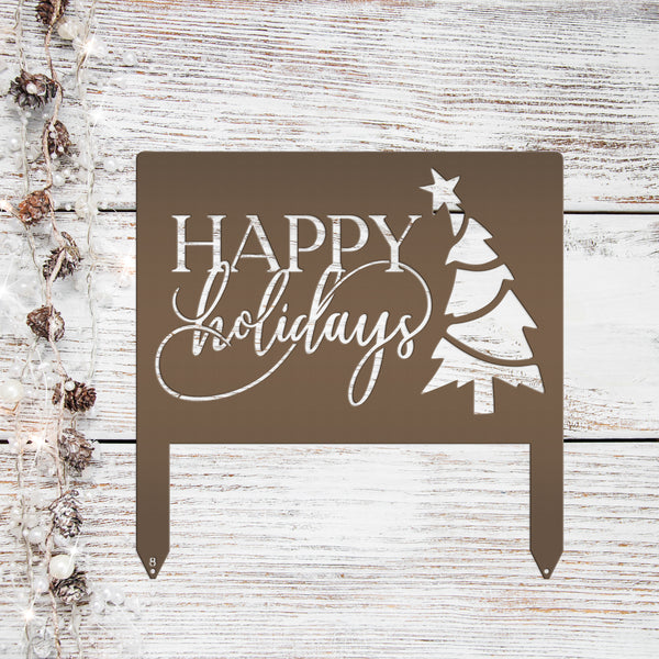 Joyful Christmas Outdoor Yard Stake - Happy Holidays Metal Sign - Cheerful Seasonal Yard Art - Unique December Decor - Cute Christmas Tree