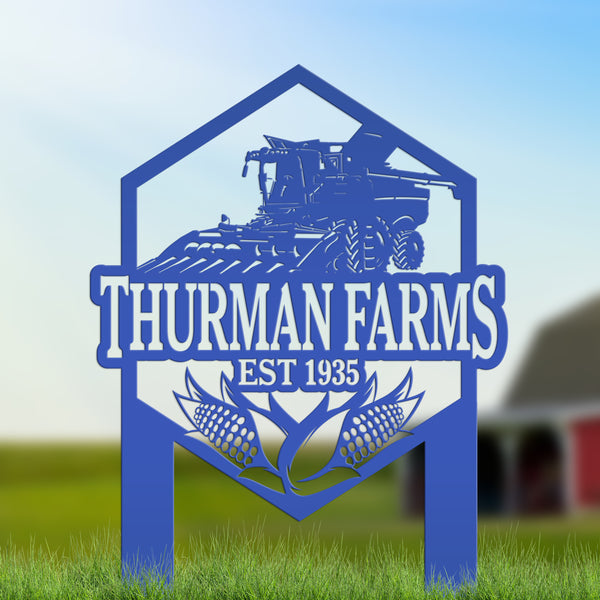Charming Farm Scene Metal Yard Stake for Rustic Decor - Country Farming Combine Sign - Outdoor Garden Decorations - Farmhouse Lawn Ornament