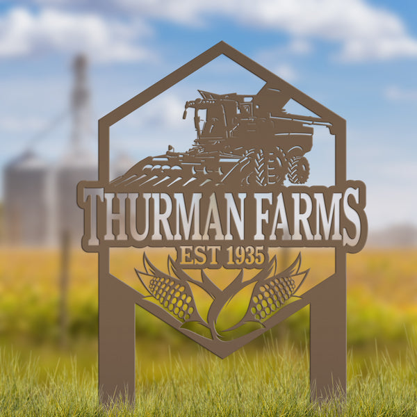 Charming Farm Scene Metal Yard Stake for Rustic Decor - Country Farming Combine Sign - Outdoor Garden Decorations - Farmhouse Lawn Ornament