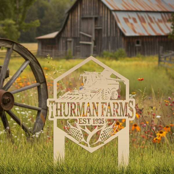 Charming Farm Scene Metal Yard Stake for Rustic Decor - Country Farming Combine Sign - Outdoor Garden Decorations - Farmhouse Lawn Ornament