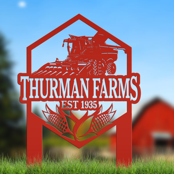 Charming Farm Scene Metal Yard Stake for Rustic Decor - Country Farming Combine Sign - Outdoor Garden Decorations - Farmhouse Lawn Ornament