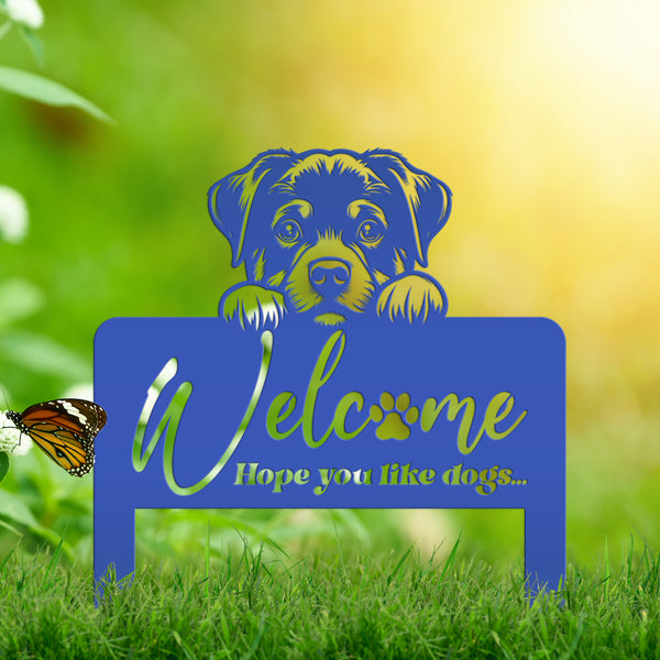 Whimsical Dog Welcome Yard Stake - Add Charm to Your Garden - Welcoming Lawn Ornament - Cute Puppy Metal Sign Art - Perfect Dog Lovers Gift