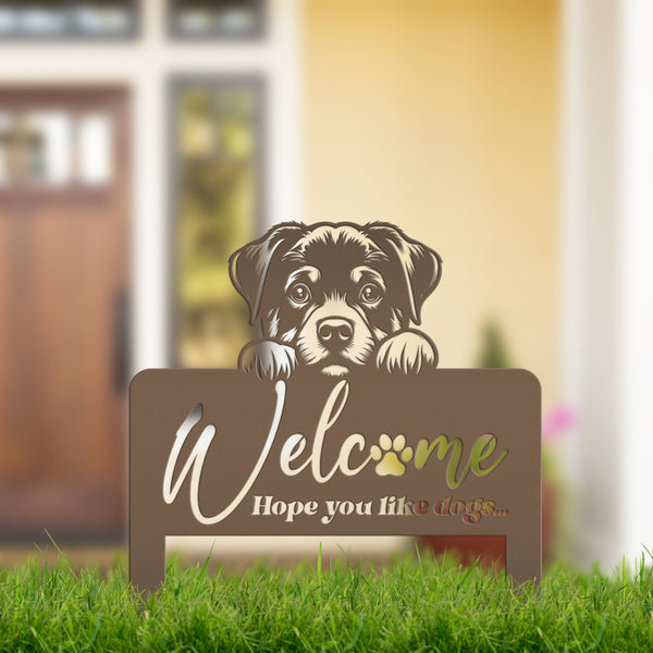 Whimsical Dog Welcome Yard Stake - Add Charm to Your Garden - Welcoming Lawn Ornament - Cute Puppy Metal Sign Art - Perfect Dog Lovers Gift
