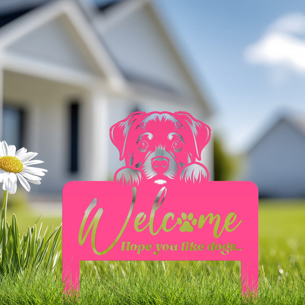 Whimsical Dog Welcome Yard Stake - Add Charm to Your Garden - Welcoming Lawn Ornament - Cute Puppy Metal Sign Art - Perfect Dog Lovers Gift