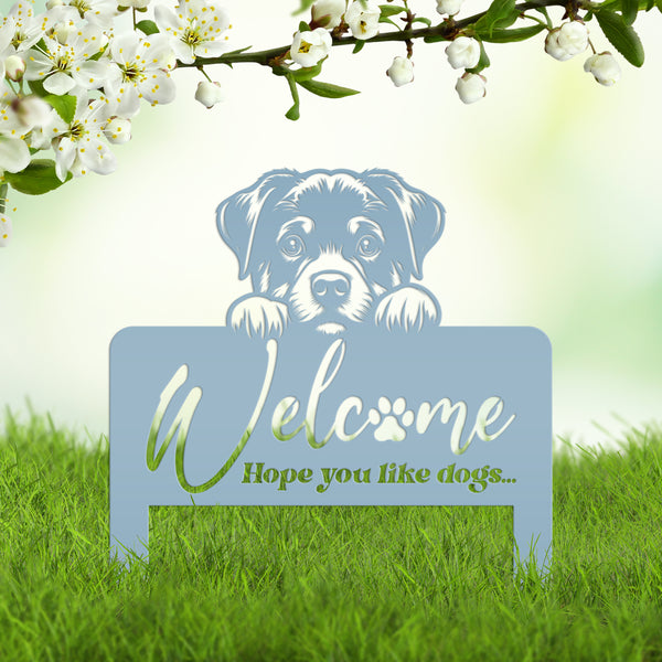 Whimsical Dog Welcome Yard Stake - Add Charm to Your Garden - Welcoming Lawn Ornament - Cute Puppy Metal Sign Art - Perfect Dog Lovers Gift