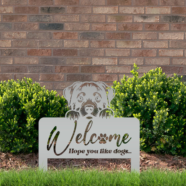 Whimsical Dog Welcome Yard Stake - Add Charm to Your Garden - Welcoming Lawn Ornament - Cute Puppy Metal Sign Art - Perfect Dog Lovers Gift
