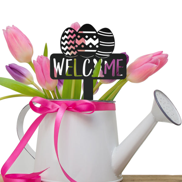 Easter Welcome Metal Yard Stake -Ornament , Easter Outdoor Garden Decor, Easter Yard Art-Welcome Sign