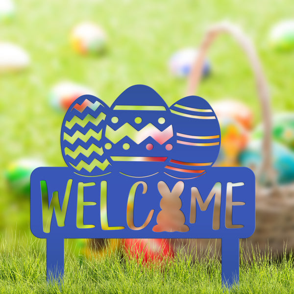 Easter Welcome Metal Yard Stake -Ornament , Easter Outdoor Garden Decor, Easter Yard Art-Welcome Sign