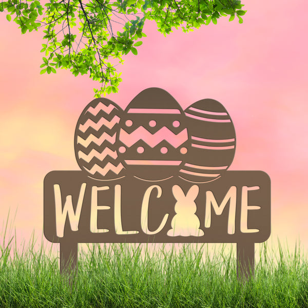 Easter Welcome Metal Yard Stake -Ornament , Easter Outdoor Garden Decor, Easter Yard Art-Welcome Sign