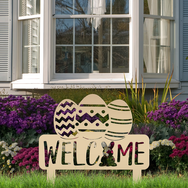 Easter Welcome Metal Yard Stake -Ornament , Easter Outdoor Garden Decor, Easter Yard Art-Welcome Sign