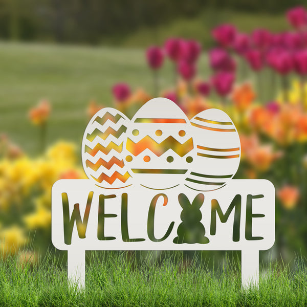 Easter Welcome Metal Yard Stake -Ornament , Easter Outdoor Garden Decor, Easter Yard Art-Welcome Sign