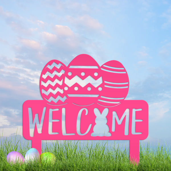 Easter Welcome Metal Yard Stake -Ornament , Easter Outdoor Garden Decor, Easter Yard Art-Welcome Sign
